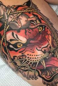 very interesting color tiger head tied with mouse tattoo pattern