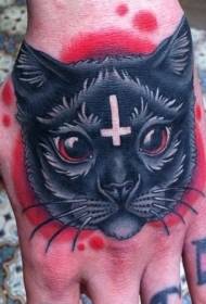 crni mačak ruka tetovaža natrag uzorak