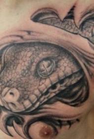 chest realistic snake head skin tear tattoo pattern