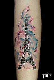calf Eiffel tower splash ink watercolor tattoo pattern