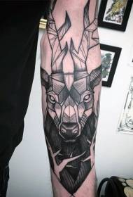 arm stone style black line deer head tattoo pattern