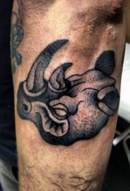 old school black Little rhinoceros head arm tattoo pattern