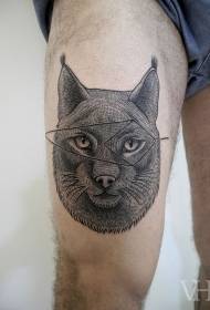 thigh hand painted black cat head tattoo pattern