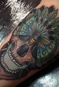 jambe crâne papillon oldschool peint motif de tatouage
