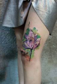 kolorowy kwiat lotosu, noga lotosowy wzór tatuażu