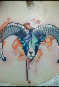 back watercolor style color small goat head tattoo pattern