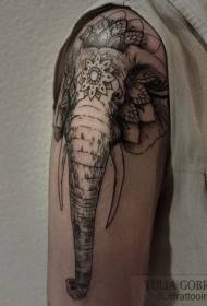 amazing black mysterious elephant head tattoo pattern on the shoulder