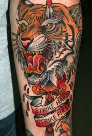 arm cartoon tiger head and bloody initials tattoo pattern
