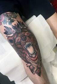 noha klasické vícebarevné medvědí hlava a šípy tetování vzor