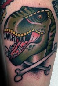 stara škola križ boje kosti dinosaura uzorak tetovaža glave