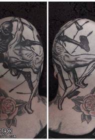 Huvud Dödskalle Rose Tattoo Pattern