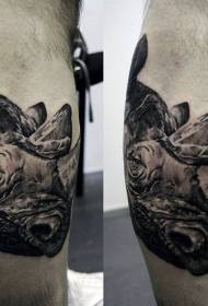 calf old school black and white rhinoceros head tattoo pattern