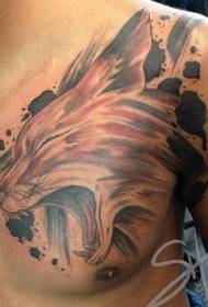 good-looking color fox head chest tattoo pattern