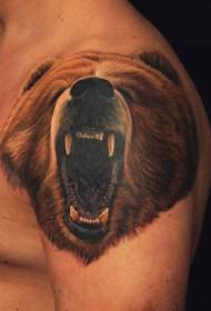 Beautiful Color Roaring Bear Head Tattoo Pattern on Shoulder