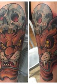 chest color cartoon tiger head withskull tattoo pattern