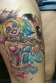 Dij aquarel splash inkt clown vrouwelijke tattoo patroon