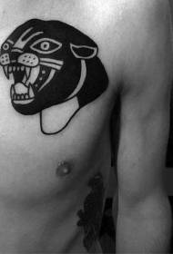 Chest cartoon black panther head tattoo pattern