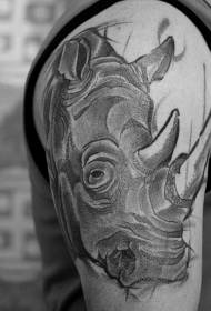 big arm carving style black rhinoceros head tattoo pattern