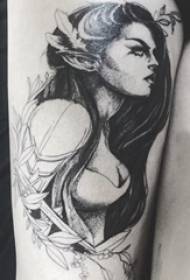 tattoo leg girl thigh on plant and character portrait tattoo picture