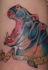 ribbon daj thiab hippo taub hau tattoo qauv