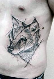 side rib carving style black Wolf head tattoo pattern