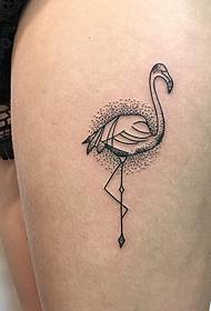 lány comb flamingo sting vonal tetoválás minta