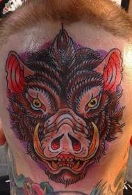 head old school color wild boar tattoo pattern