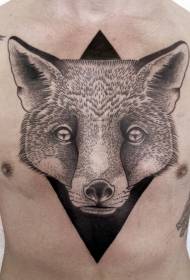 chest black geometric fox head tattoo pattern