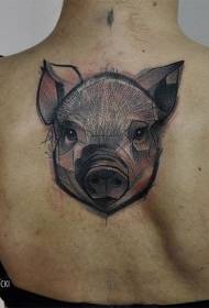 back sketch style line pig head tattoo pattern