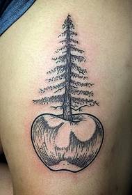 ပေါင်အပွင့်ဆူးလိုင်းပန်းသီးပင်ကို tattoo ပုံစံ