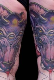 thigh Painted demon bloody goat head and snake combination tattoo pattern