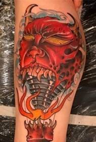 very beautiful color demon style hot air balloon tattoo on the calf
