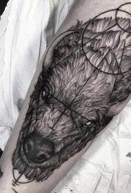 crna bizonska glava s tajanstvenim geometrijskim uzorkom tetovaža