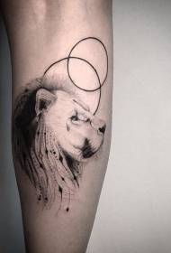 calf black beautiful body lion head with round tattoo pattern