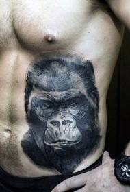 side rib carving style black gorilla head tattoo pattern