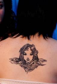 back mermaid's head tattoo pattern