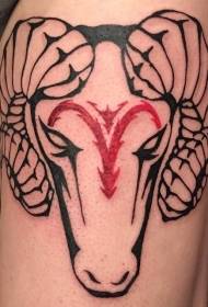 simple Black goat head with red constellation symbol tattoo pattern