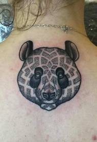 back black point pricked tribal panda head tattoo pattern