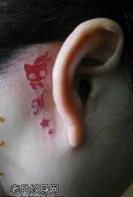 глава котка петолъчка звезда модел татуировка
