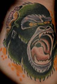 bright screaming gorilla head color tattoo pattern