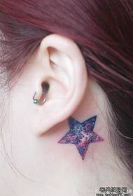 girl's ear trend of beautiful five-pointed star tattoo pattern