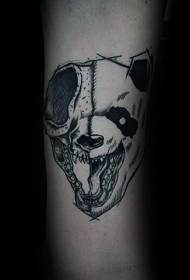 evil panda head and skull tattoo pattern
