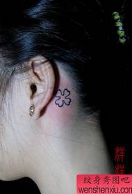 female Child ear totem four-leaf clover tattoo pattern