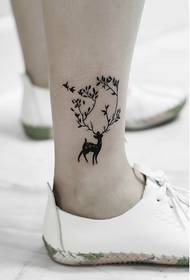 natural small fresh girl calf deer with flying bird tattoo