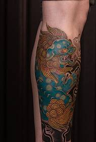 calf side color tradition Tang lion tattoo pattern