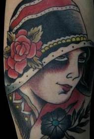 girl tattoo pattern wearing a hat