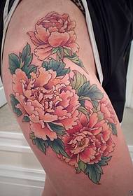 thigh painting tradition Peony flower tattoo pattern