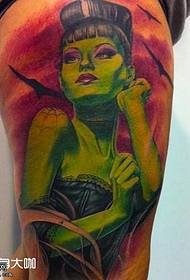 Leg Green Woman Tattoo Pattern