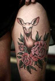 simple fashion color deer and rose tattoo pattern