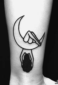 calf on the moon girl black thick line tattoo pattern